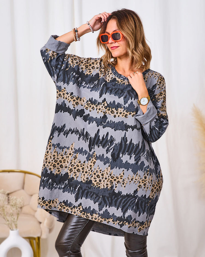 Royalfashion Dámske vzorované šaty v sivej farbe