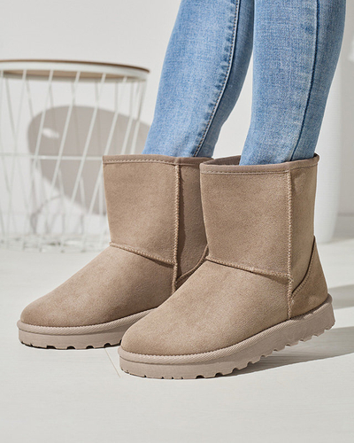 OUTLET Dámske zateplené čižmy z eko-semišu a'la snow boots v svetlohnedej farbe Xetik - Obuv