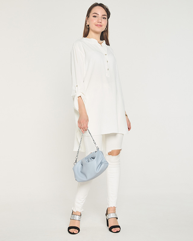 Dámske biele dlhé tričko na gombíky - Oblečenie