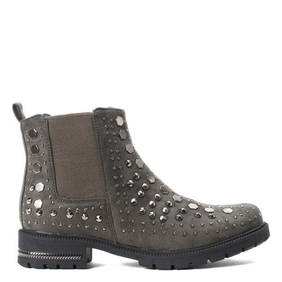 Botki w kolorze khaki z eko zamszu Ellia- Obuwie