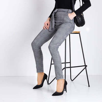 Šedé kárované dámske nohavice - Oblečenie