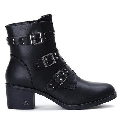 Czarne botki na niskim słupku Aline - Obuwie