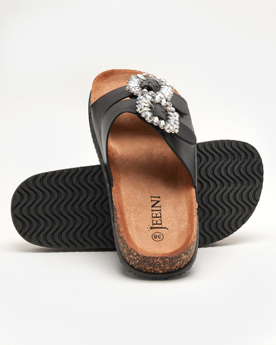 Čierne dámske papuče so prackami Oterina - Obuv