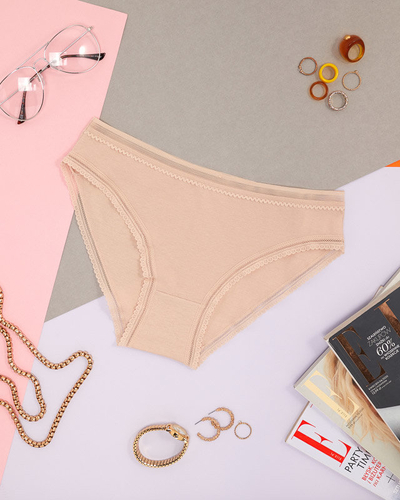 Béžové dámske bavlnené obyčajné nohavičky s čipkou - spodná bielizeň