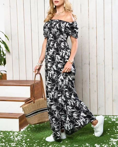 Čiernobiele dámske maxi šaty s potlačou - Oblečenie