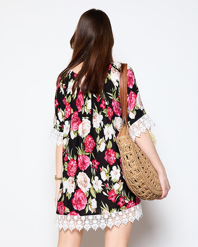 Čierna dámska blúzka s kvetmi PLUS VEĽKOSŤ - Oblečenie