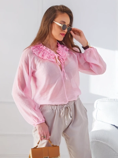 Royalfashion Transparentná dámska košeľa s dekoratívnym golierom