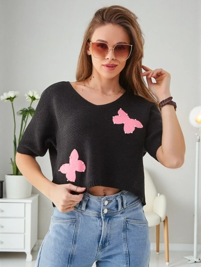 Royalfashion Dámsky bavlnený krátky sveter motýliky