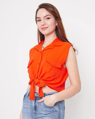 Oranžová crop top blúzka so zapínaním na gombíky - Oblečenie
