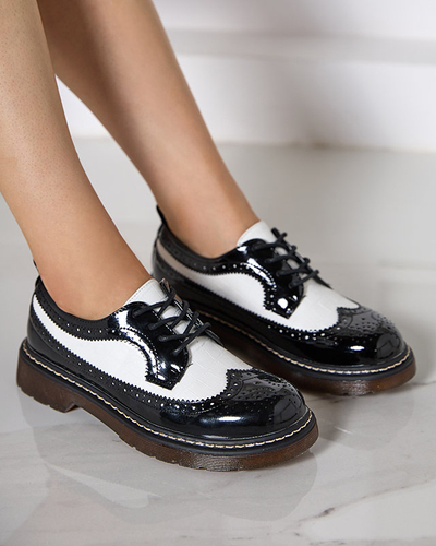 Dámske čierno-biele lakované šnurovacie topánky Vyvana- Obuv