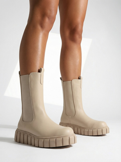 Royalfashion Dámske čižmy na vysokom podpätku vo farbe ecru Elicane