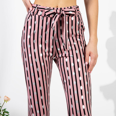 Dámske tmavo ružové pruhované nohavice - Oblečenie