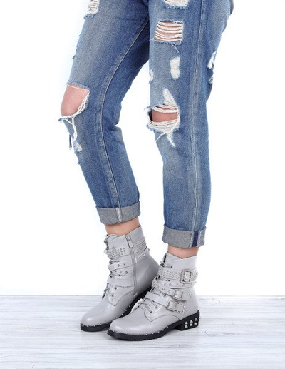 Szare workery z ćwiekami Stephanie - Obuwie