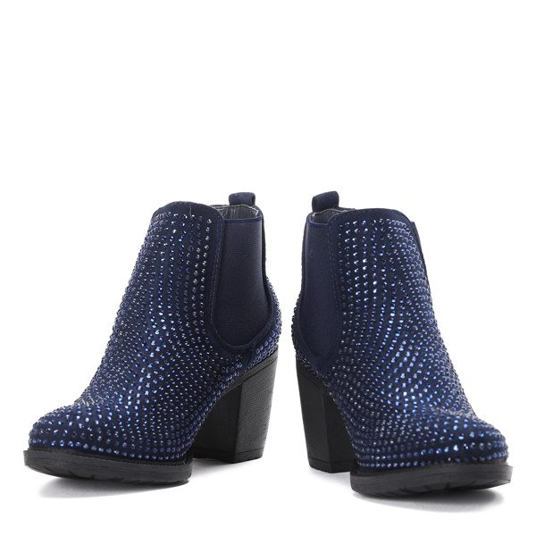 Granatowe botki z cyrkoniami Celine - Obuwie