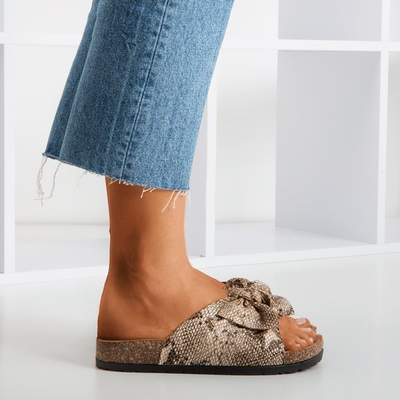 Hnědé dámské žabky s mašlí a'la hadí kůže Sunshine - Footwear 1