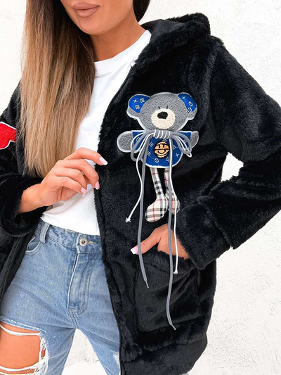 Royalfashion Čierny fleece s modrým ozdobným medvedíkom