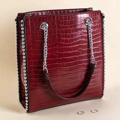 Dámska červená kabelka s vyrazením hadej kože - Kabelky