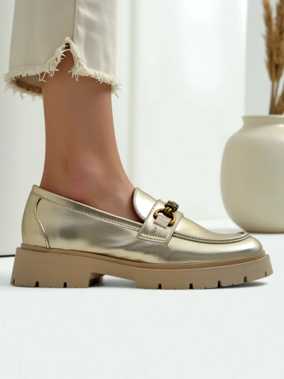 Royalfashion Dámske mokasíny pozlátené Goldlove