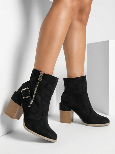 Royalfashion Čierne dámske vysoké čižmy na podpätku z eko-semišu Acimra