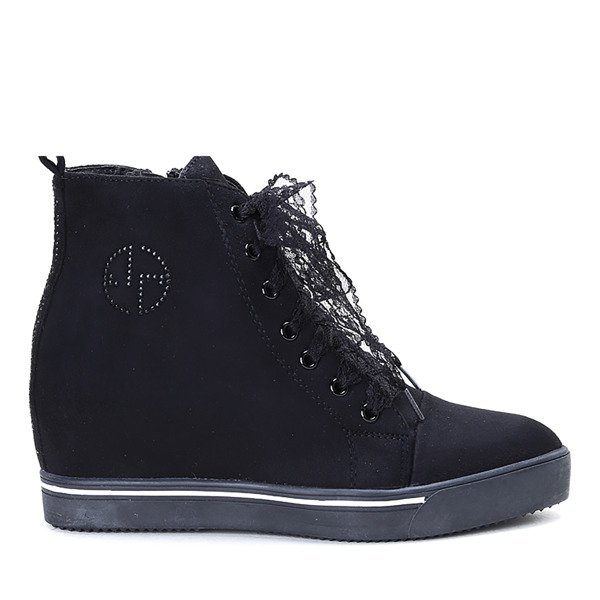 Czarne sneakersy wiązane koronkową wstążką Luna - Obuwie