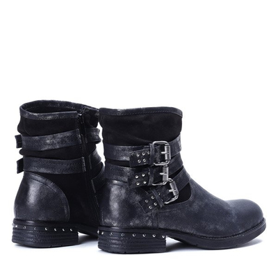 Czarne botki z trzema klamrami Ann - Obuwie