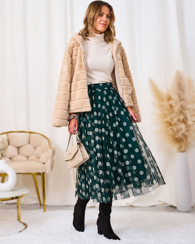 Royalfashion Tmavozelená dámska dvojvrstvová hrášková midi sukňa