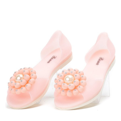 Różowe meliski z ozdobnym kwiatem Dina - Obuwie