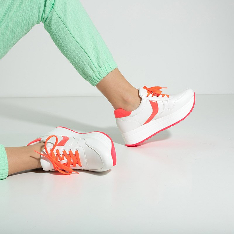 Biele a ružové športové tenisky pre ženy na platforme Dahn - Obuv