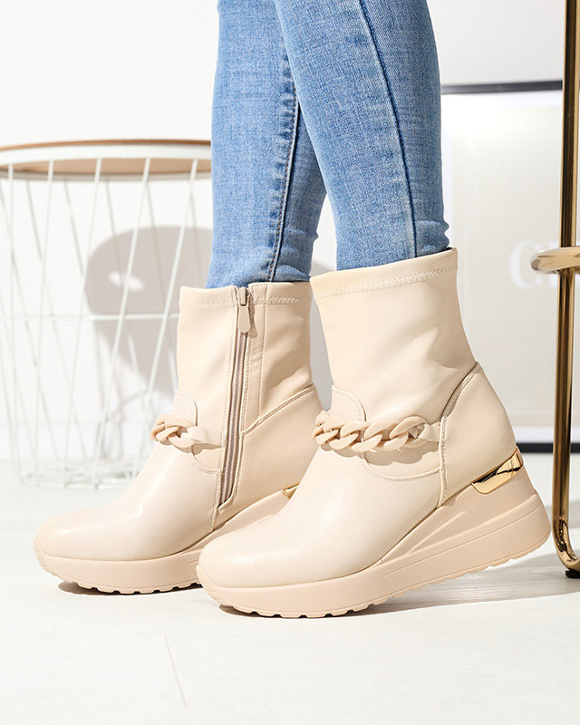 OUTLET Béžové dámske čižmy na kotve s retiazkou Fefricca- Obuv