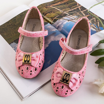 Dievčenské ružové prelamované baleríny s mašľou Turina - Topánky