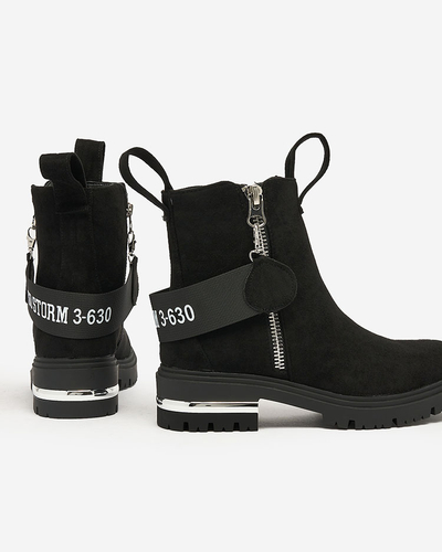 Royalfashion Čierne čižmy z eko-semišu s remienkom a zipsami Redmisala