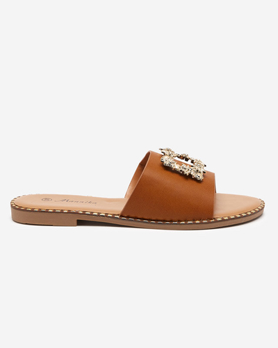 OUTLET Svetlohnedé dámske elegantné papuče so zlatým zdobením Meriso - Footwear