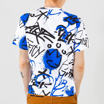 Biele a modré bavlnené pánske tričko s nápismi - Oblečenie