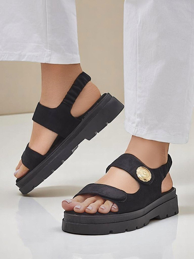 Ženski sandali Royalfashion Anthea Nero – črn semiš, platforma 5 cm