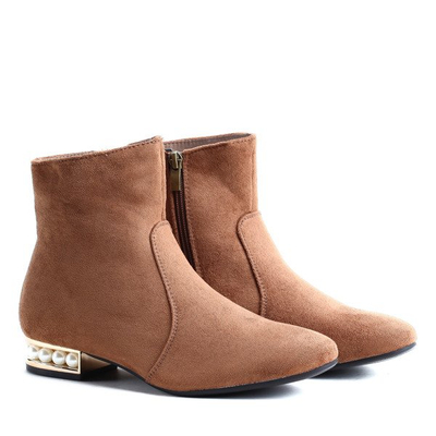Botki Tina z perełkami w obcasie w kolorze camel- Obuwie