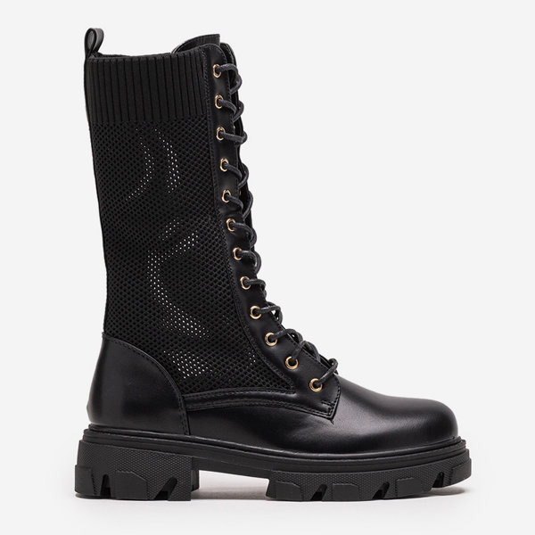 Prelamované čierne dámske čižmy na šnurovanie Buhomi - Footwear