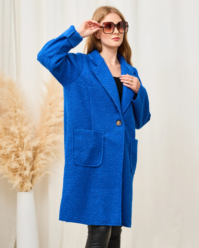 Royalfashion Kobaltový dámsky kabát z ovčej kože