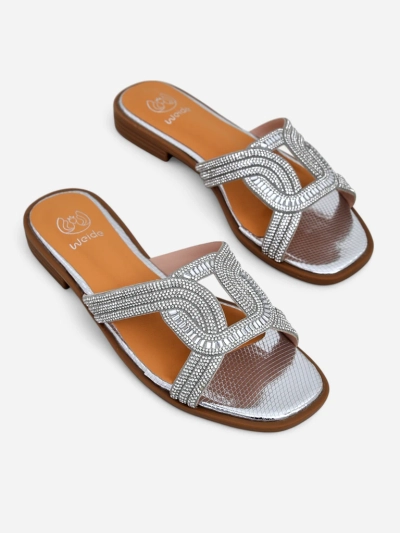 Srebrni sandali Royalfashion Ariadne - ravna peta, ekološko usnje