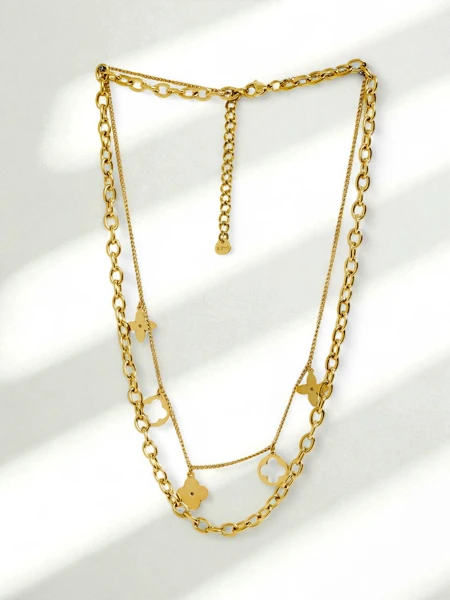 Naszyjnik Persefona Aurelia – pozlačen, dvojni z motivom rože