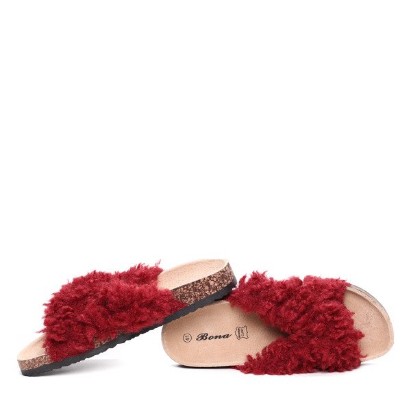 Burgundské pantofle z ovčí kůže Itzel - Obuv