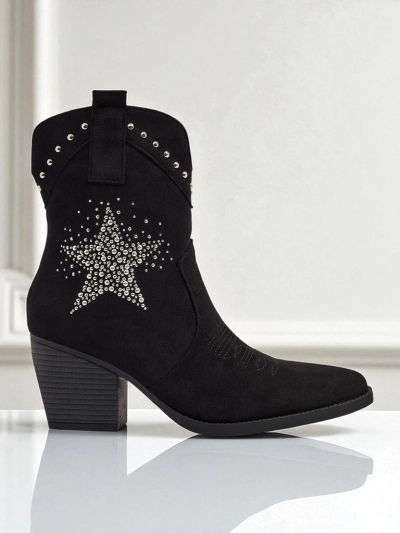 Kavbojke damskie na obcasie z ozdobną gwiazdką z cyrkonii FableStray