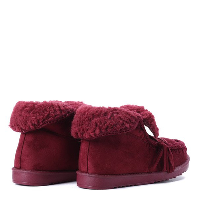 Bordowe śniegowce na płaskiej podeszwie Manon- Obuwie