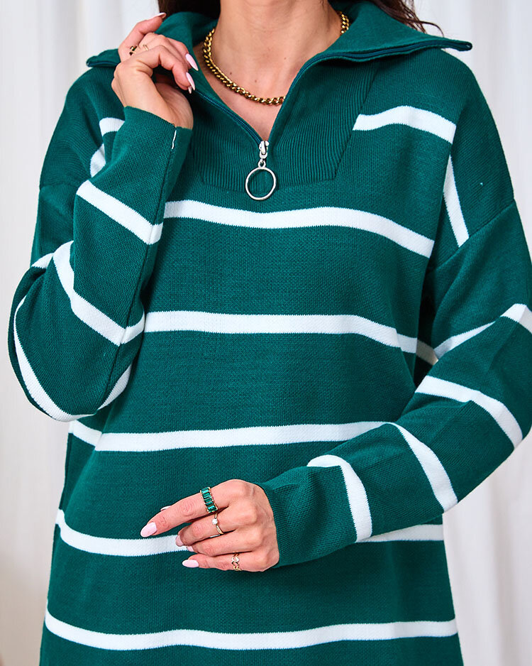 Royalfashion Dámsky zelený sveter s nezapnutým rolákom