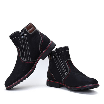 Czarne, męskie botki wykonane ze skóry ekologicznej zamszowej- Obuwie