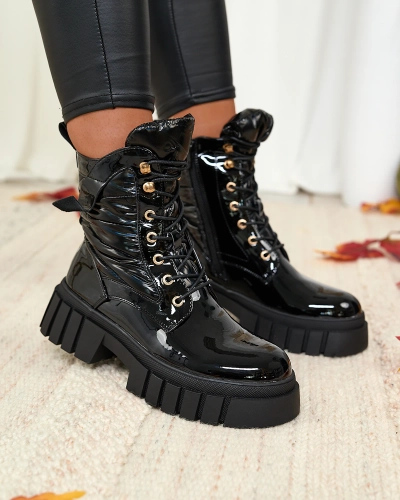 Royalfashion Dámske lakované čierne čižmy Wefetto