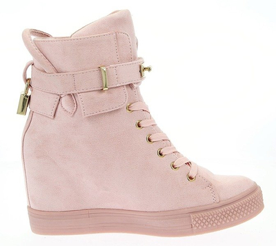 Różowe sneakersy na koturnie - Obuwie