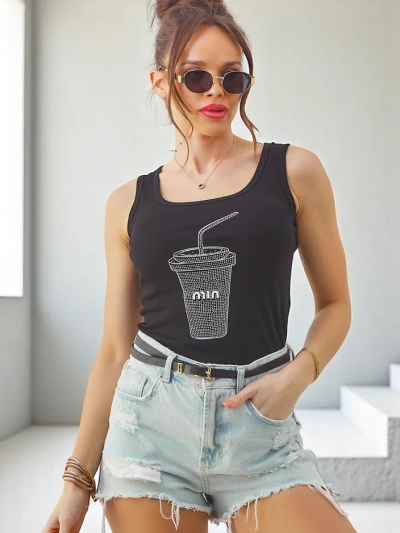 Royalfashion Dámsky bavlnený top s kamienkovým pohárom