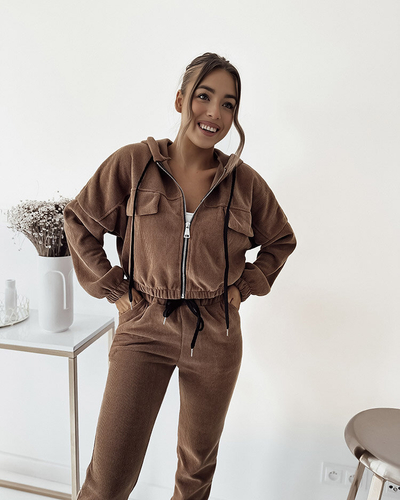 Royalfashion Dámska hnedá pruhovaná športová súprava