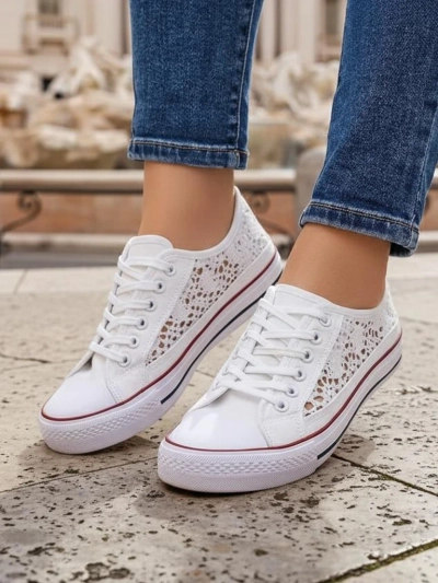 Aurelia Bianco - Odprte bele superge Royalfashion iz tkanine, velikost 40