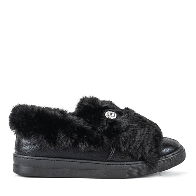 Čierne slip on s kožušinou Manifik - Obuv